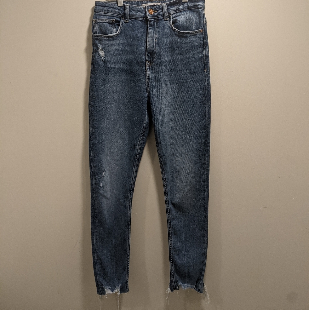 Zara High Rise Distressed Jeans
